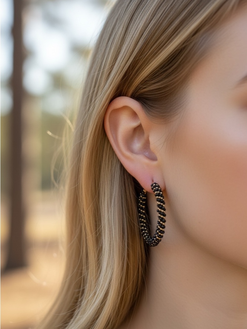 Black Beaded Hoop Earrings - Women Jewelry Earrings